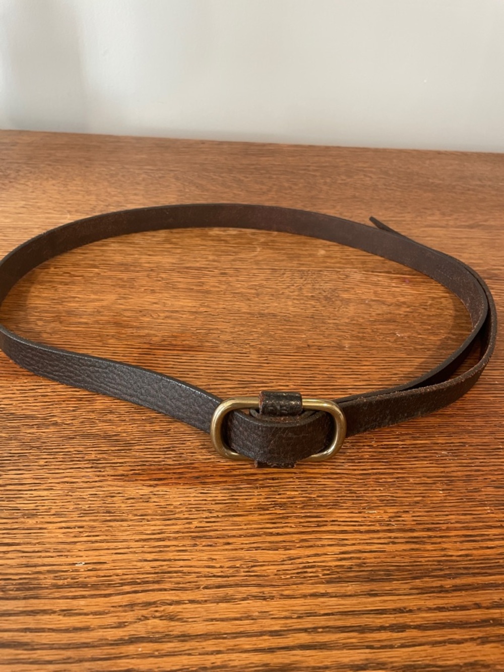 LOFT Dark Brown Leather Belt with Brass Oval Buckle